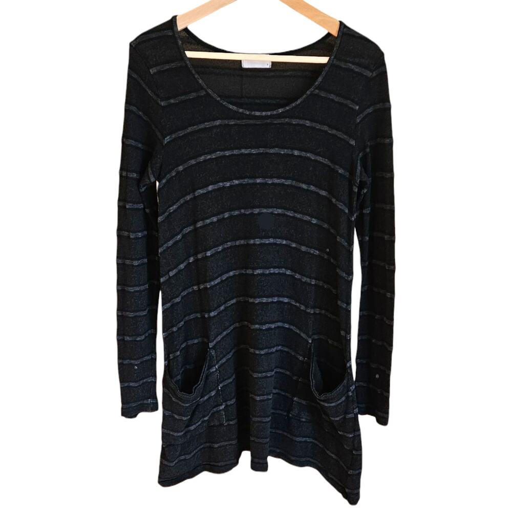 Allen Allen Black Striped Long Sleeve Tunic Shirt Dress Women's Small